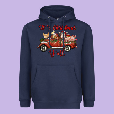 It's Christmas Y'all Truck With Farm Animals Heavyweight Hoodie Designed By Ranaportraitstore