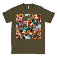 Army Green cow with aztec and sunflowers seamless pattern Classic Tee - FaDigitalArtStudio