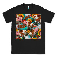 Black cow with aztec and sunflowers seamless pattern Classic Tee - FaDigitalArtStudio