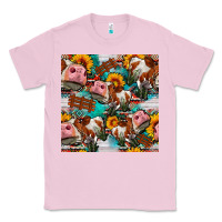 Bubblegum Pink cow with aztec and sunflowers seamless pattern Classic Tee - FaDigitalArtStudio