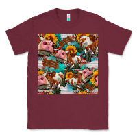 Burgundy cow with aztec and sunflowers seamless pattern Classic Tee - FaDigitalArtStudio