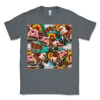 Charcoal Heather cow with aztec and sunflowers seamless pattern Classic Tee - FaDigitalArtStudio
