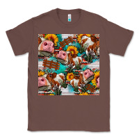Chestnut cow with aztec and sunflowers seamless pattern Classic Tee - FaDigitalArtStudio