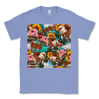 Colony Blue cow with aztec and sunflowers seamless pattern Classic Tee - FaDigitalArtStudio