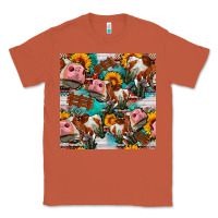 Copper cow with aztec and sunflowers seamless pattern Classic Tee - FaDigitalArtStudio