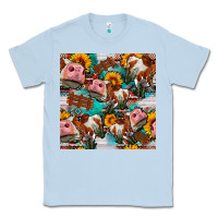 Dusty Blue cow with aztec and sunflowers seamless pattern Classic Tee - FaDigitalArtStudio