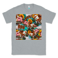 Heather Grey cow with aztec and sunflowers seamless pattern Classic Tee - FaDigitalArtStudio