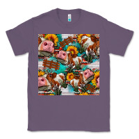 Lavender cow with aztec and sunflowers seamless pattern Classic Tee - FaDigitalArtStudio