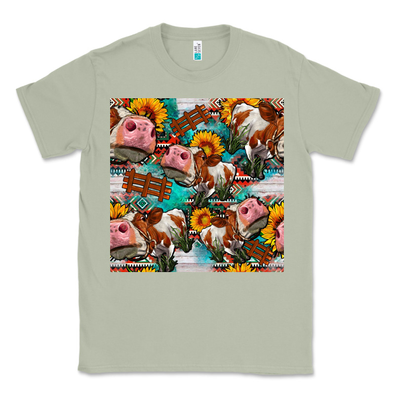 Cow With Aztec And Sunflowers Seamless Pattern Classic Tee by FaDigitalArtStudio | Teevron