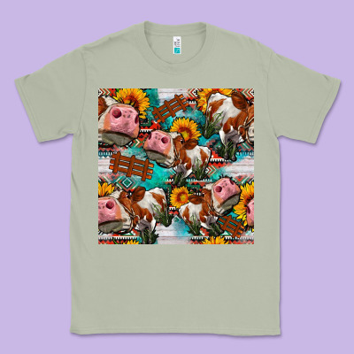 Cow With Aztec And Sunflowers Seamless Pattern Classic Tee Designed By Fadigitalartstudio