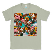 Matcha cow with aztec and sunflowers seamless pattern Classic Tee - FaDigitalArtStudio