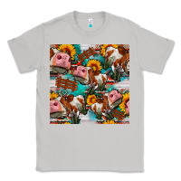 Moon Dust cow with aztec and sunflowers seamless pattern Classic Tee - FaDigitalArtStudio