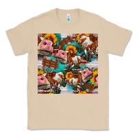 Mushroom cow with aztec and sunflowers seamless pattern Classic Tee - FaDigitalArtStudio