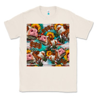 Natural cow with aztec and sunflowers seamless pattern Classic Tee - FaDigitalArtStudio