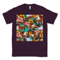Plum cow with aztec and sunflowers seamless pattern Classic Tee - FaDigitalArtStudio