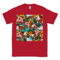 Red cow with aztec and sunflowers seamless pattern Classic Tee - FaDigitalArtStudio