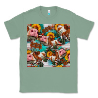 Sage cow with aztec and sunflowers seamless pattern Classic Tee - FaDigitalArtStudio