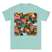 Seafoam cow with aztec and sunflowers seamless pattern Classic Tee - FaDigitalArtStudio