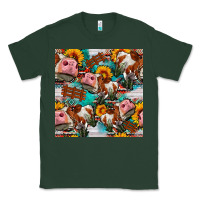 Sports Green cow with aztec and sunflowers seamless pattern Classic Tee - FaDigitalArtStudio