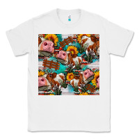 White cow with aztec and sunflowers seamless pattern Classic Tee - FaDigitalArtStudio