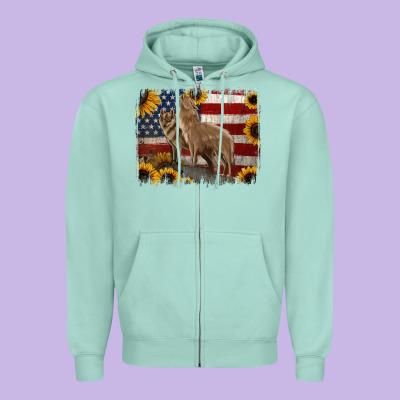 American Th Of July Wolves Zipper Hoodie Designed By Jasminsmagicworld