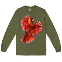 Army Green Flying Northern Cardinal Bird Long Sleeve Tee - LillyAllenDesigns