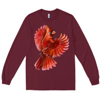 Burgundy Flying Northern Cardinal Bird Long Sleeve Tee - LillyAllenDesigns