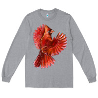 Heather Grey Flying Northern Cardinal Bird Long Sleeve Tee - LillyAllenDesigns
