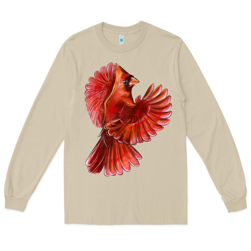 Flying Northern Cardinal Bird Long Sleeve Tee by LillyAllenDesigns | Teevron