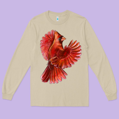 Flying Northern Cardinal Bird Long Sleeve Tee Designed By Lillyallendesigns