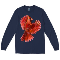 Navy Flying Northern Cardinal Bird Long Sleeve Tee - LillyAllenDesigns