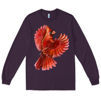 Plum Flying Northern Cardinal Bird Long Sleeve Tee - LillyAllenDesigns