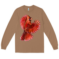Toasted Coconut Flying Northern Cardinal Bird Long Sleeve Tee - LillyAllenDesigns
