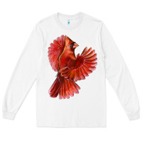 White Flying Northern Cardinal Bird Long Sleeve Tee - LillyAllenDesigns