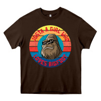Chocolate Brown Retro Sunset Just A Girl Who Loves Bigfoot Heavy Core Tee - artisFamous