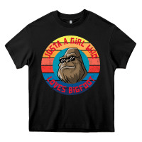 Black Retro Sunset Just A Girl Who Loves Bigfoot Heavy Core Tee - artisFamous