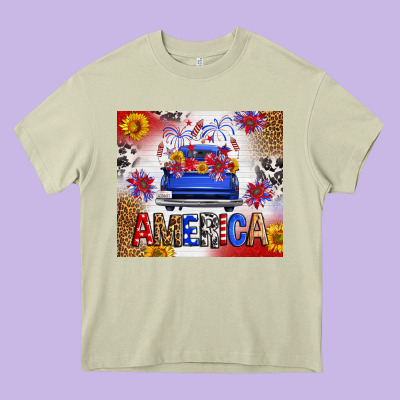 Fourth Of July America Truck Heavy Core Tee Designed By Fadigitalartstudio