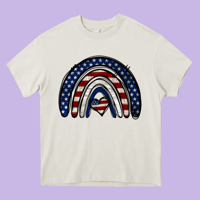 Usa American Flag Rainbow Heavy Core Tee Designed By Jasminsmagicworld