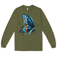 Army Green Black Shallowtail Long Sleeve Tee - LillyAllenDesigns