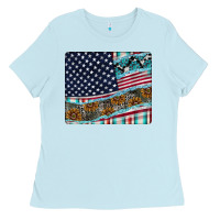 Baby Blue American Flag Mouse Pad Ladies Tee - CowhideDigitalArt