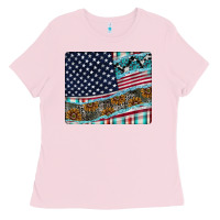Bubblegum Pink American Flag Mouse Pad Ladies Tee - CowhideDigitalArt