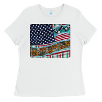 White American Flag Mouse Pad Ladies Tee - CowhideDigitalArt