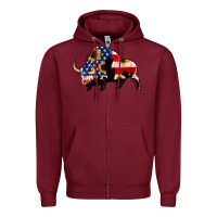 Burgundy american flag bison Zipper Hoodie - Jasminsmagicworld