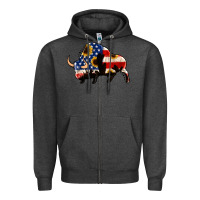 Charcoal Heather american flag bison Zipper Hoodie - Jasminsmagicworld
