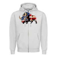 Dove Grey american flag bison Zipper Hoodie - Jasminsmagicworld