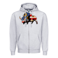 Heather Grey american flag bison Zipper Hoodie - Jasminsmagicworld
