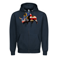 Navy american flag bison Zipper Hoodie - Jasminsmagicworld