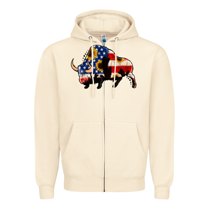 American Flag Bison Zipper Hoodie by Jasminsmagicworld | Teevron