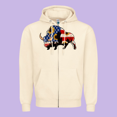 American Flag Bison Zipper Hoodie Designed By Jasminsmagicworld