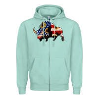 Seafoam american flag bison Zipper Hoodie - Jasminsmagicworld